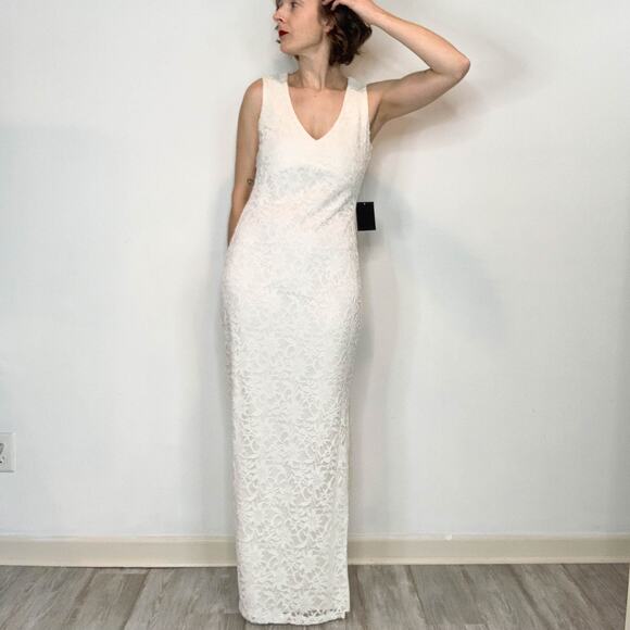 NWT MARINA white lace gown back cutout maxi side slit v-neck romantic 2689 - Picture 13 of 13
